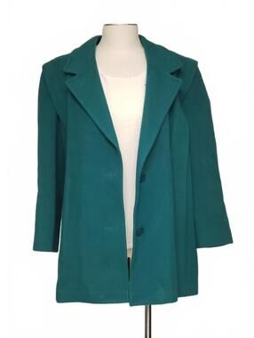 Vintage Fox Land Canada Teal Green Pure Virgin Wool Women's Blazer/Coat, Sz 14
